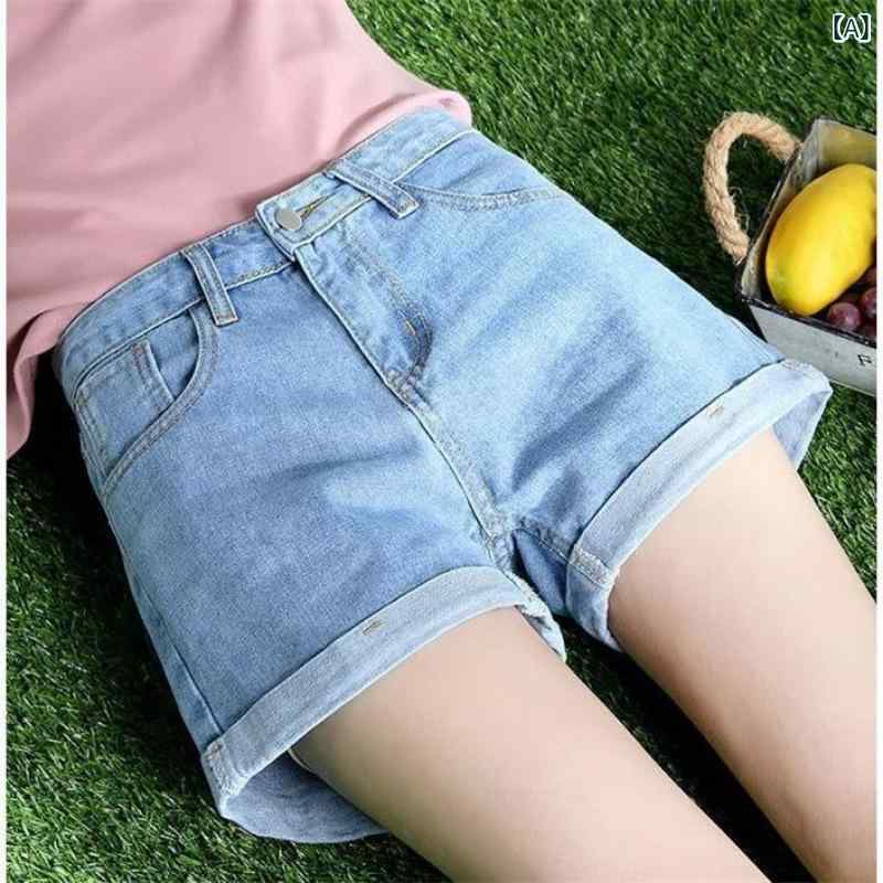 デニム ショートパンツ レディース 高腰 破れ ワイドレッグ 夏 コットン 素材 軽量 伸縮性 通勤 普段使い 都市スタイル 浅ブルー 深ブ..
