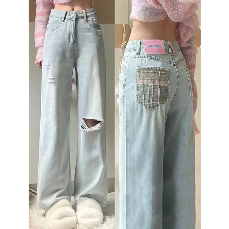 ・カテゴリ: 牛仔裤・スタイル: 都市風・主な素材: 牛仔布・主素材: 綿50-70%・副素材: 氨纶30%以下・デザイン: 阔脚裤・パンツ丈: 長丈・ウエスト: 高腰・厚み: 通常・流行要素: ポケット・カラー展開: ブルー・サイズ展開: S、M、L、XL、2XL、3XL、4XL、5XL・スタイルタイプ: 気質通勤・ストレッチ: 無