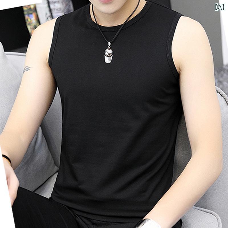 タンクトップ メンズ 男性用 ノースリーブ Tシャツ インナー シャツ トップス 綿100% 100%コットン 薄手 無地 丸首 Vネック 運動用 ス..