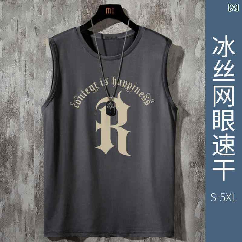 タンクトップ メンズ 男性用 ノースリーブ Tシャツ カットソー 接触冷感 メッシュ 速乾 ドライ 涼しい トップス スポーツ 運動 ランニング トレーニング カジュアル ルーズ ビッグシルエット ゆったり 大きいサイズ 軽量 深グレー 浅グレー 黒