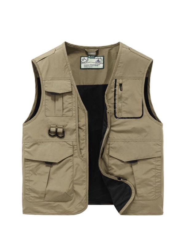 ベスト メンズ 男性用 ジレ トップス チョッキ アウター アウトドア 登山 釣り カメラマン キャンプ 前開き ファスナー 軽量 薄手 ゆったり 大きいサイズ ポケット 多機能 ワーク カジュアル スポーティー ノースリーブ 春秋 軍緑 黒 カーキ