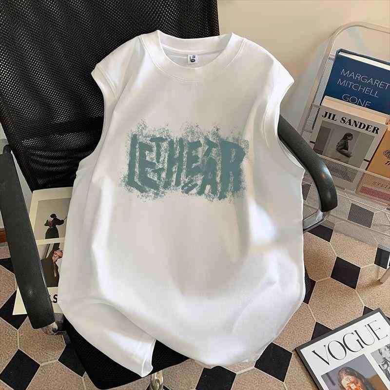 Vests - タンクトップ メンズ 男性用 トップス ノースリーブ Tシャツ カットソー アメリカン カジュアル スポーツ 運動 ルーズ ゆったり シンプル プルオーバー 薄手 夏 サマー 再生繊維 ポリエステル プリント ホワイト ブラック