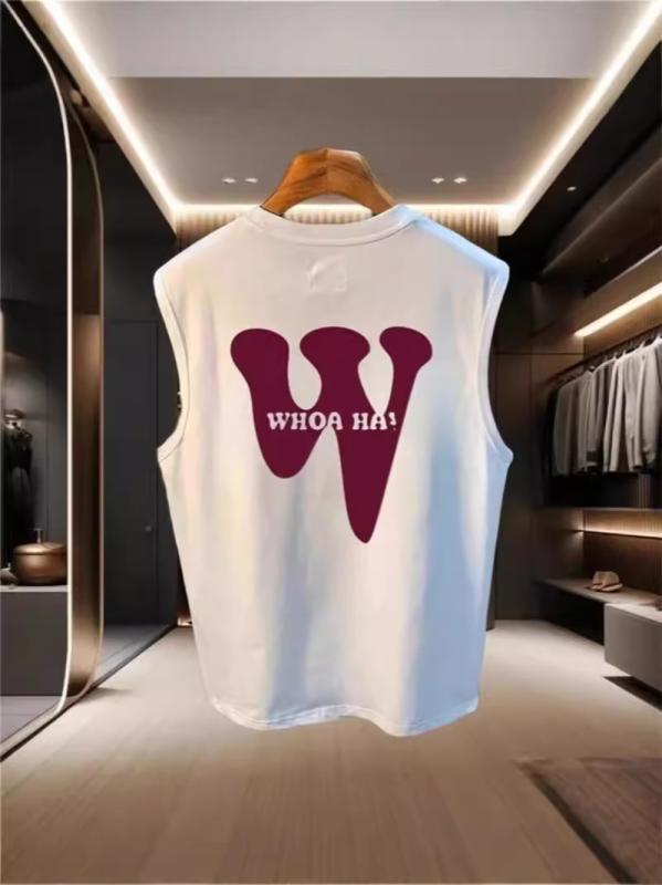 タンクトップ メンズ 男性用 ノースリーブ Tシャツ カットソー トップス 袖なし 運動用 スポーツ 部屋着 カジュアル ランニングウェア インナー 100%綿 コットン 250g 长绒棉 ゆったり プリント キャラクター 丸首 白 黒