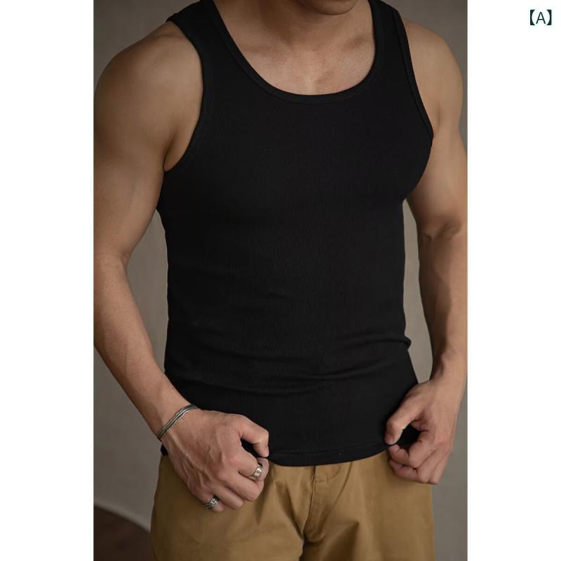 タンクトップ メンズ 男性用 ノースリーブ トップス インナーシャツ 下着 肌着 部屋着 ルームウェア 厚手 コットン 綿 伸縮性 ストレッチ ストリート カジュアル 吸汗 速乾 フィットネス ジム スポーツ 運動 トレーニング 筋トレ 羅紋 リブ スト