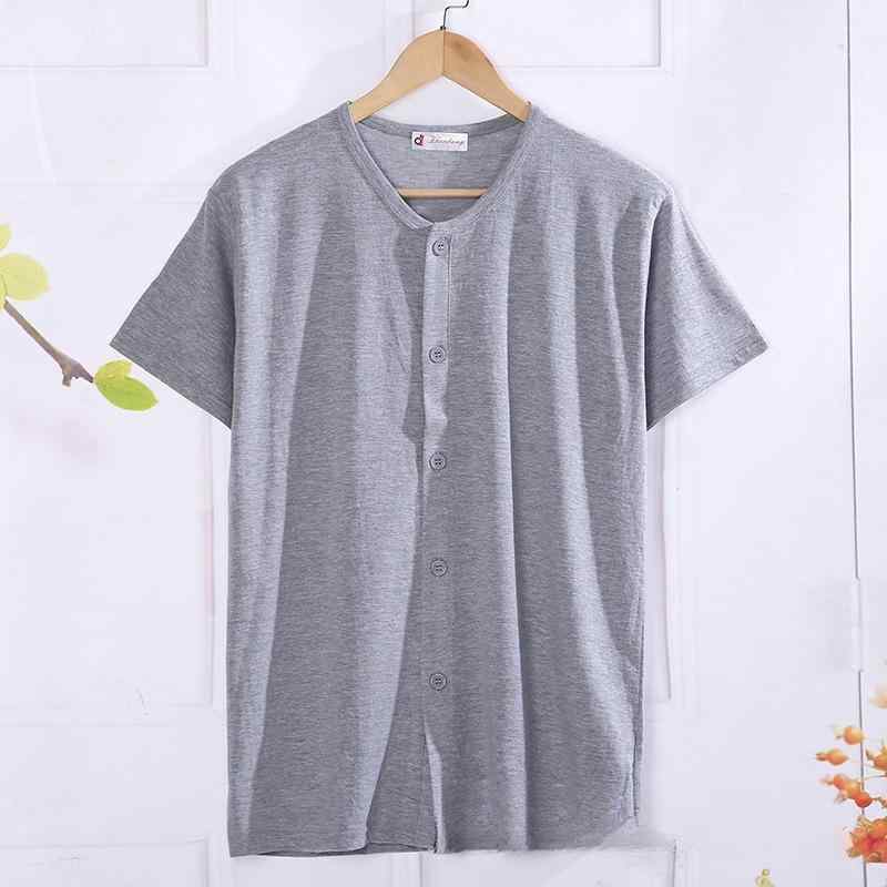 Tシャツ メンズ 半袖 前開き ボタン トップス カットソー インナー シャツ 綿 抗菌 防臭 部屋着 ルームウェア 普段使い カジュアル 無地 薄手 涼しい 快適 紳士 男性 父親 おじいちゃん シニア 白 灰 紺