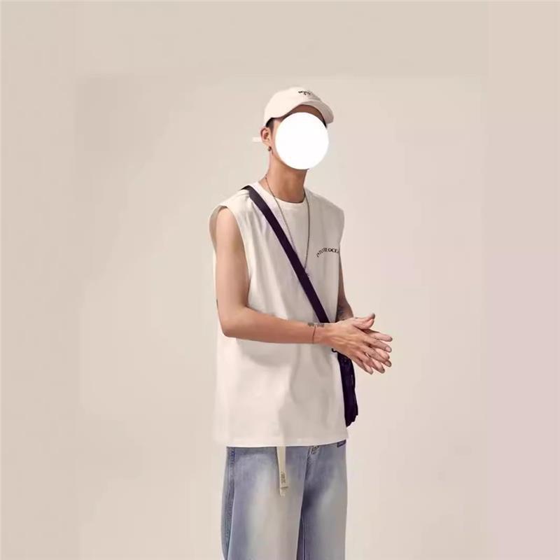 タンクトップ メンズ 男性用 ノースリーブ Tシャツ トップス カットソー 袖なし 運動用 スポーツ バスケットボール ジム フィットネス カジュアル 普段使い 部屋着 ルームウェア 薄手 綿 コットン 吸汗 プリント 英字 ロゴ アメカジ おしゃれ ゆ