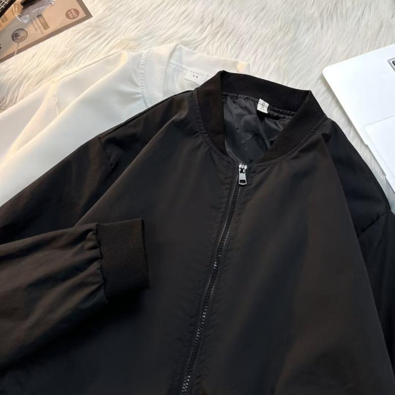 乐天商城 - ジャケット メンズ レディース 男女兼用 フライトジャケット ブルゾン アウター 野球服 ジャンパー 上着 立立襟 立ち襟 長袖 羽織り 薄手 防風 カジュアル レトロ ヴィンテージ風 ストリート 楽ちん 普段着 ブラック ホワイト