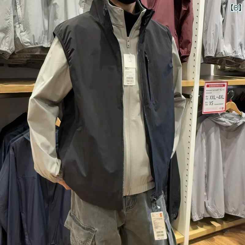 ベスト メンズ レディース 男女兼用 ノースリーブ ジレ チョッキ ジャケット アウター 防風 撥水 軽量 フード付き コーデュロイ 春夏秋 カジュアル ストリート アウトドア 登山 ランニング 釣り キャンプ ルーズ ゆったり ブラック 海青 橄欖 remake-buddy-10593375 リメイクバディー サンプル画像2