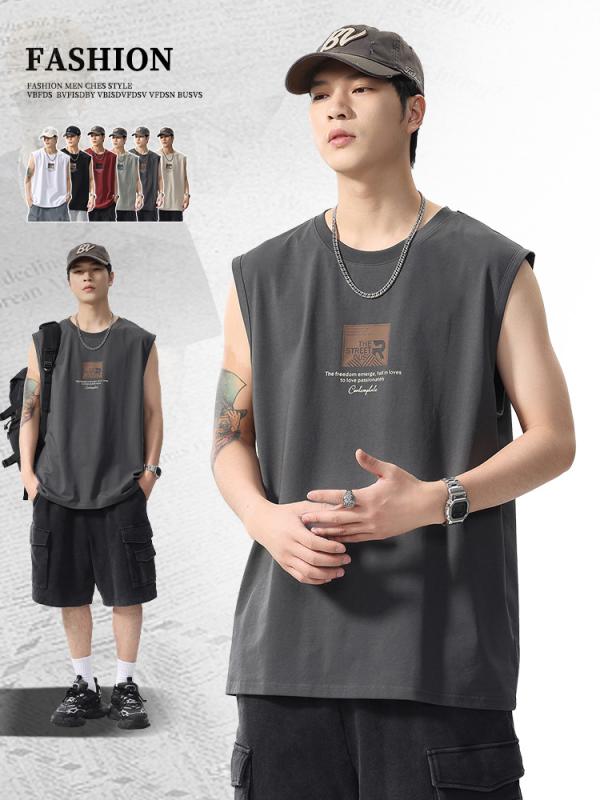 タンクトップ メンズ トップス ノースリーブ Tシャツ カットソー スリーブレス 接触冷感 薄手 軽量 伸縮性 コットン 綿 カジュアル ストリート ルーズ ゆったり インナー スポーツ ランニング 部屋着 普段使い 春夏 黒 白 グレー