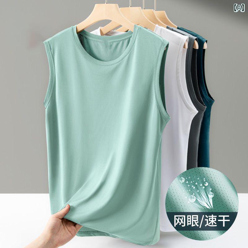 タンクトップ メンズ 男性用 ノースリーブ Tシャツ トップス インナー カットソー 夏 薄手 メッシュ 涼しい 吸汗 速乾 スポーツ 運動用 アウトドア カジュアル 普段使い 部屋着 無地 丸首 直下擺 白 黒 灰色