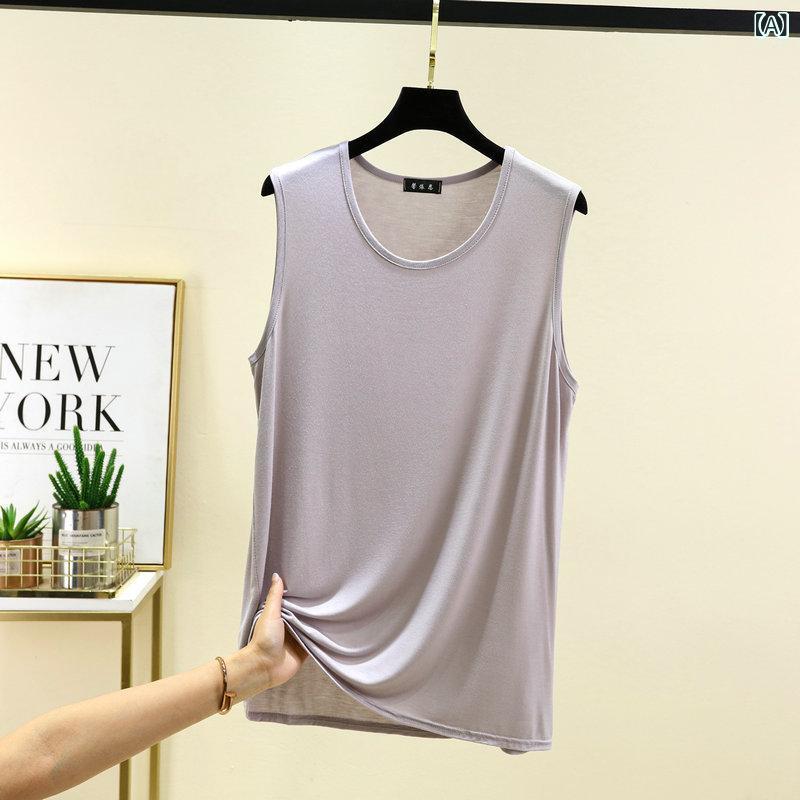 タンクトップ メンズ 男性用 トップス インナー シャツ ノースリーブ ティーシャツ カットソー モダール 素材 伸縮性 吸湿性 軽量 薄手 丸首 ラウンドネック 無地 カジュアル スポーツ 運動 トレーニング 筋トレ 部屋着 ルームウェア 夏 サマー