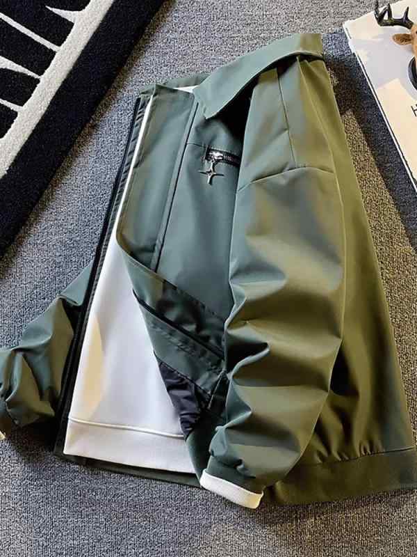 樂天商城 - ジャケット メンズ 男性用 アウター フライトジャケット 野球服 ブルゾン ジャンパー 上着 羽織り レトロ ヴィンテージ風 ストリート系 ルーズ 立ち襟 ジップアップ カジュアル 通学 通勤 普段使い 杏 黒 緑