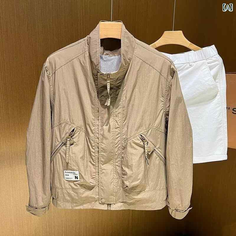 乐天商城 - ジャケット メンズ ワークジャケット ジャンパー ブルゾン ライトアウター 野球服 普段使い 通勤用 通学 撥水 防汚 青年 カジュアル 快適 軽い 羽織り 長袖 立ち襟 フルジップ ルーズ ゆったり ブラック カーキ グリーン 秋 秋冬