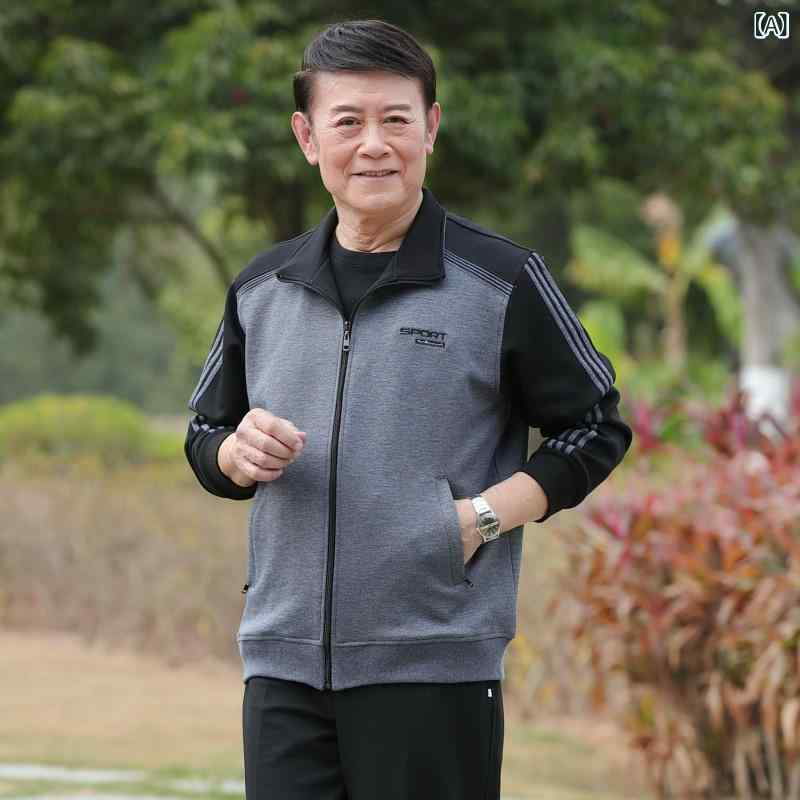 乐天商城 - ジャケット メンズ 春秋 父親 祖父 シニア おじいちゃん アウター カジュアル スポーツ ウエア 運動着 セットアップ 上下セット 灯芯絨 コーデュロイ スタンドカラー フード付き ジップアップ 立ち襟 紳士服 長袖 羽織り 防風