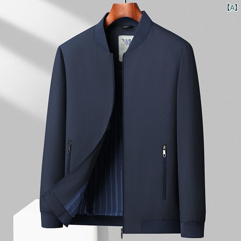 ジャケット メンズ 紳士用 アウター 羽織り 上着 野球服 ブルゾン ジャンパー 立ち襟 スタンドカラー ビジネス カジュアル 普段使い オフィス 通勤 父親 お父さん シニア 紳士服 40代 秋冬 長袖 快適 無地 耐磨 防風 撥水 ネイビー グレー remake-buddy-10594652 リメイクバディー サンプル画像2