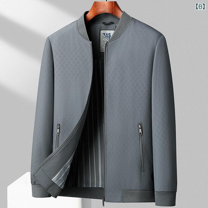 ジャケット メンズ 紳士用 アウター 羽織り 上着 野球服 ブルゾン ジャンパー 立ち襟 スタンドカラー ビジネス カジュアル 普段使い オフィス 通勤 父親 お父さん シニア 紳士服 40代 秋冬 長袖 快適 無地 耐磨 防風 撥水 ネイビー グレー remake-buddy-10594652 リメイクバディー サンプル画像3