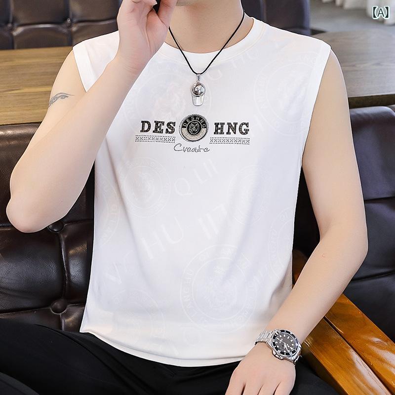 タンクトップ メンズ 男性用 ノースリーブ トップス Tシャツ 接触冷感 吸湿速乾 薄手 涼しい 無地 カジュアル 部屋着 インナー ルームウェア スポーツ ランニング ジム 筋トレ トレーニング アウトドア フィットネス アセテート 酢酸繊維 夏用 サ