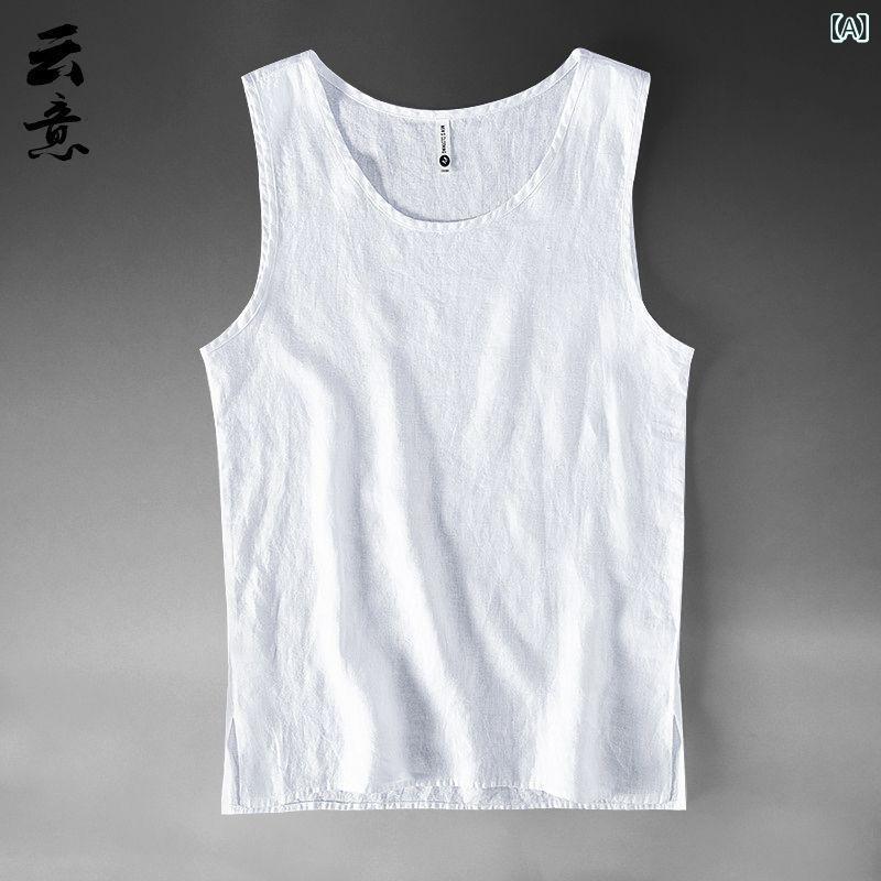 タンクトップ メンズ 男性用 ノースリーブ トップス ベスト 汗染み防止 涼しい 薄手 リネン 麻 綿麻 サマー ビーチ リゾート カジュアル 無地 ゆったり 大きいサイズ ビッグシルエット レトロ ホワイト カキ グレー