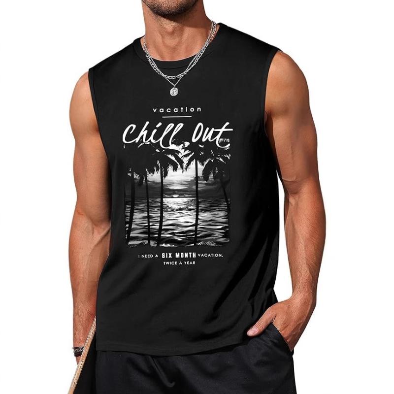 Tank Tops - タンクトップ メンズ トップス ノースリーブ 袖なし Tシャツ カットソー サマー ベスト ビーチウエア ヤシの木 3Dプリント 柄物 運動 スポーツウエア ルームウエア カジュアル ゆったり ポリエステル コットン混紡 夏