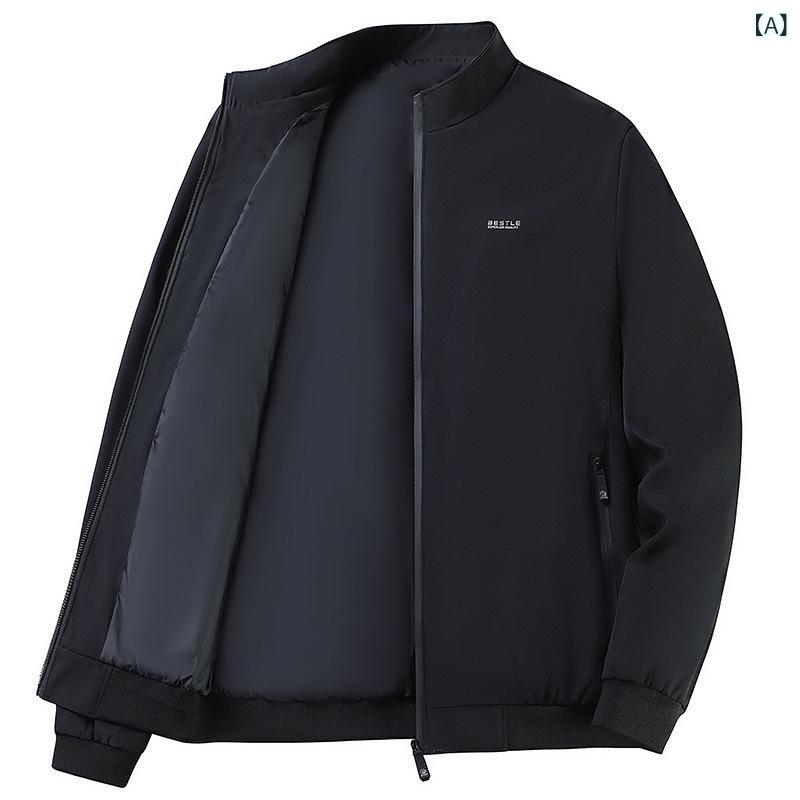 ジャケット メンズ 男性用 アウター トップス 立ち襟 スタンドカラー 野球服 ブルゾン ジャンパー 父親 お父さん シニア 紳士 カジュアル 普段使い 通勤用 通気性 軽量 形状記憶 ジッパー 無地 春秋 秋冬 ブラック カーキ ネイビー 裏起毛 remake-buddy-10595722 リメイクバディー サンプル画像2