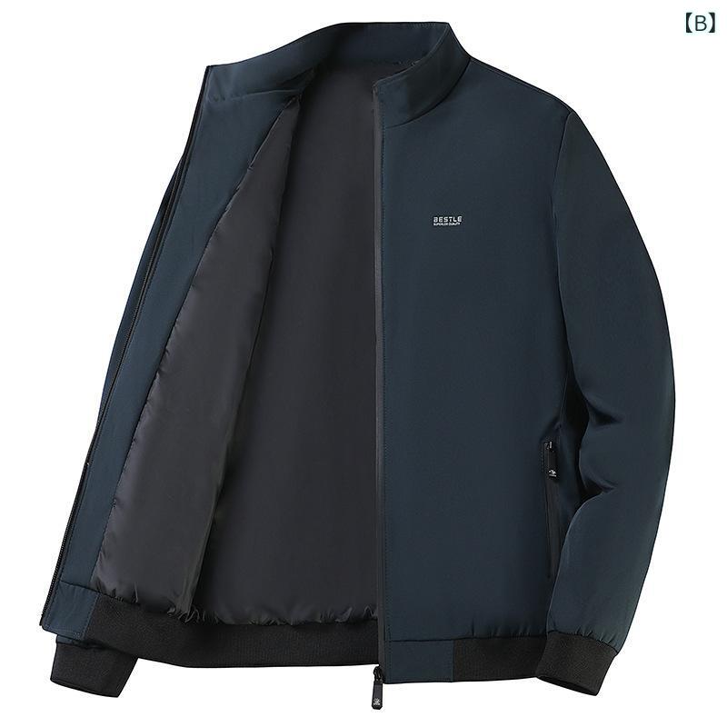 ジャケット メンズ 男性用 アウター トップス 立ち襟 スタンドカラー 野球服 ブルゾン ジャンパー 父親 お父さん シニア 紳士 カジュアル 普段使い 通勤用 通気性 軽量 形状記憶 ジッパー 無地 春秋 秋冬 ブラック カーキ ネイビー 裏起毛 remake-buddy-10595722 リメイクバディー サンプル画像3