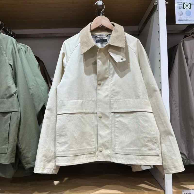 乐天商城 - ジャケット コーチジャケット アウター メンズ レディース 男女兼用 襟付き ショート丈 厚手 ゆったり 大きいサイズ カジュアル 日系 おしゃれ 防寒 トップス 上着 ライトベージュ 秋 冬 秋冬