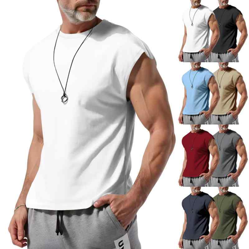 Tシャツ メンズ ノースリーブ タンクトップ カットソー トップス サマーベスト 運動着 スポーツウエア ルームウエア 部屋着 カジュアル 普段着 薄手 軽量 伸縮性 通気性 吸汗速乾 丸首 無地 ブラック ホワイト カーキ