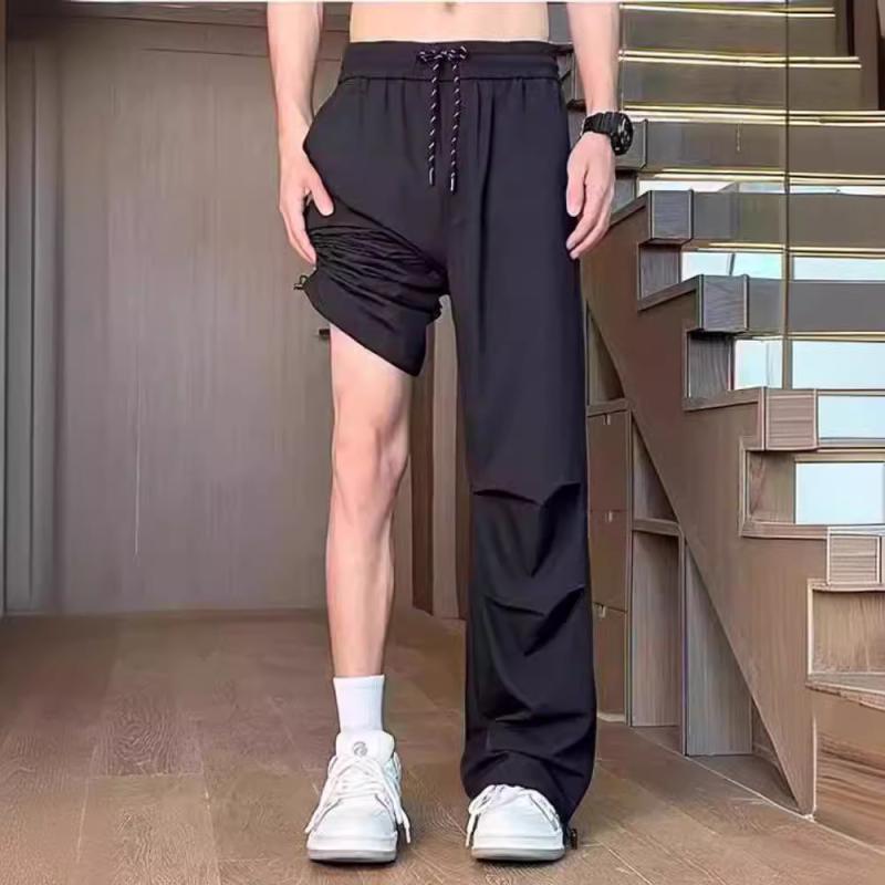 カジュアルパンツ メンズ 男性用 ロングパンツ 長ズボン ボトムス 接触冷感 速乾 防風 防水 スポーツウェア アウトドア 撥水 薄手 涼しい 無地 調整紐 通気性 伸縮性 ストレート イージーパンツ 普段使い ブラック グレー