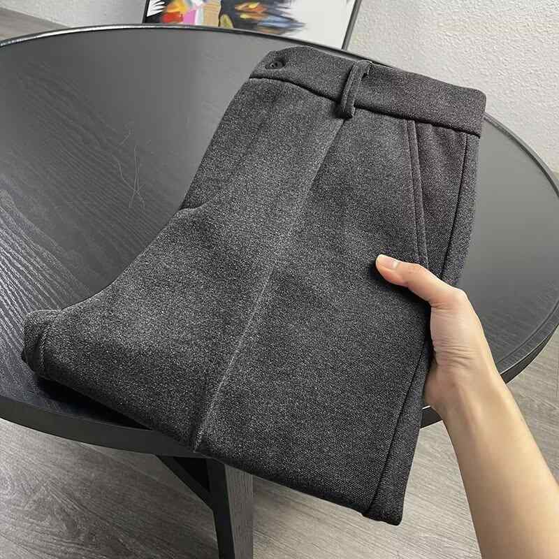 Rakuten - スラックス メンズ 男性用 ウール調 毛皮 テーパードパンツ カジュアルパンツ ロングパンツ ズボン ビジネス 通勤 ボトムス 暖かい 厚手 春秋冬 ストレッチ 伸縮性 無地 シンプル 細身 タイト 普段使い オフィス ブラック 灰色 カーキ
