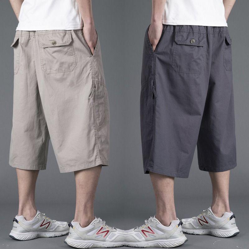 Rakuten - クロップドパンツ メンズ サルエルパンツ 7分丈 ハーフパンツ 短パンツ ワイドパンツ ズボン ボトムス カーゴパンツ ワークパンツ 快適 大きいサイズ ビッグシルエット カジュアル ルーズ ゆったり ブラック 煙灰 灰カーキ コットン 綿 オールシーズ