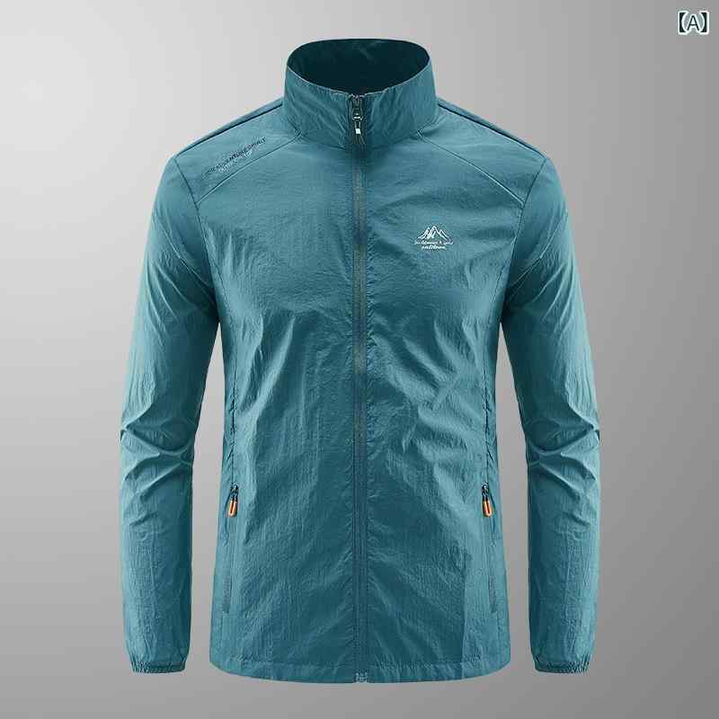 Men's Winter Outerwear Jacket/Blazer/Jumper: Cooling fabric, ultra-thin, breathable, water-repellent, windproof, UV protection, sun protection, hoodless, available in large sizes, suitable for fishing, outdoor activities, and everyday wear. Features a zip-up closure, pockets, and a denim blue/deep indigo color.