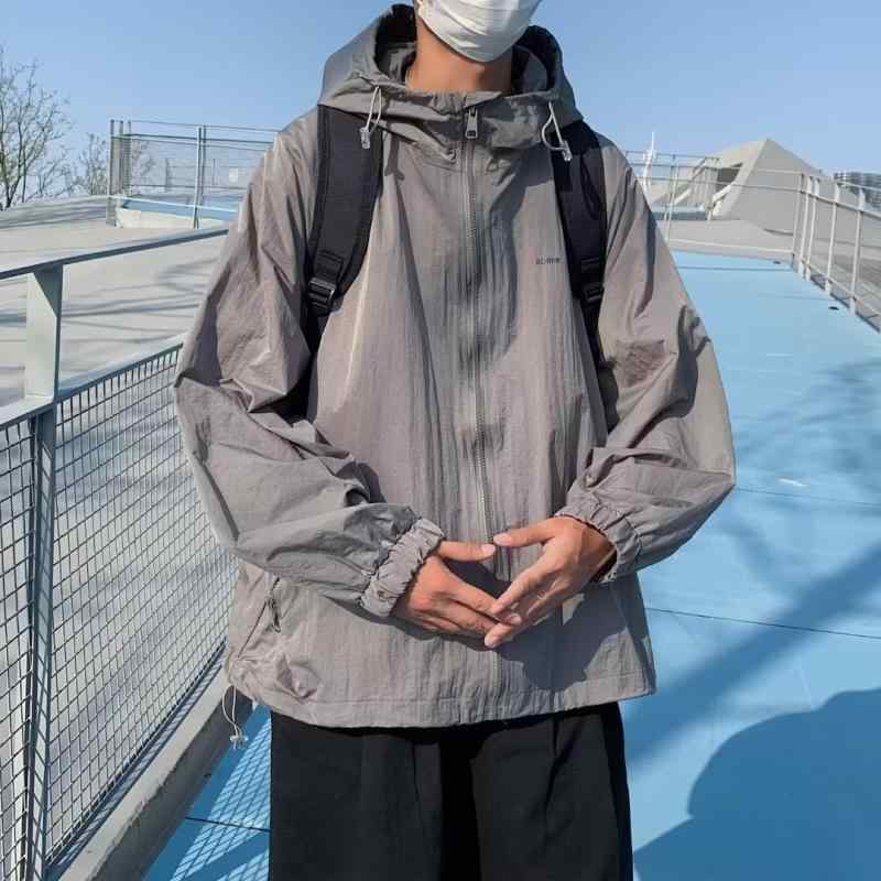 樂天商城 - 防晒衣 メンズ 接触冷感 フード付き ジャケット アウター 日焼け防止 紫外線対策 UVカット パーカー 長袖 ジップアップ 薄手 軽い 軽量 通気性 吸湿 速乾 伸縮性 カジュアル 運動 スポーツ アウトドア レジャー 普段使い