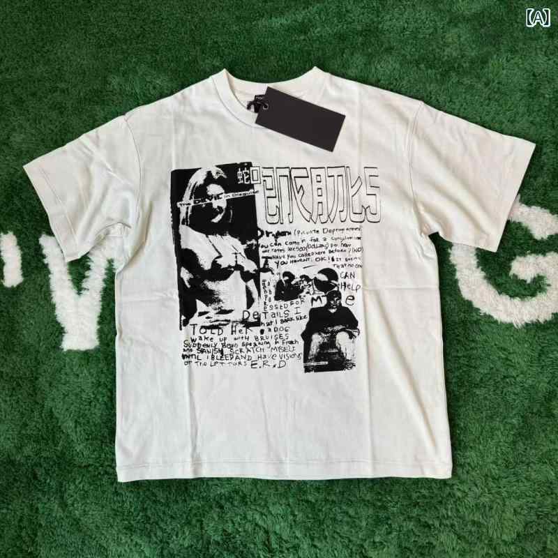 Tシャツ メンズ レディース 半袖 カットソー トップス 蛇口 ガール プリント ヴィンテージ風 ウォッシュ加工 ダメージ加工 古着風 ルーズ ゆるめ ゆったり ビッグシルエット カジュアル ストリート コットン 綿 通気性 白