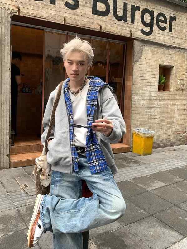 樂天商城 - パーカー メンズ レディース フード付き チェック柄 重ね着風 フェイクレイヤード カーディガン 春秋 長袖 アウター トップス チュニック 羽織り アメリカン レトロ カジュアル ゆったり 宽松 ルーズシルエット グレー 黒 ブラック