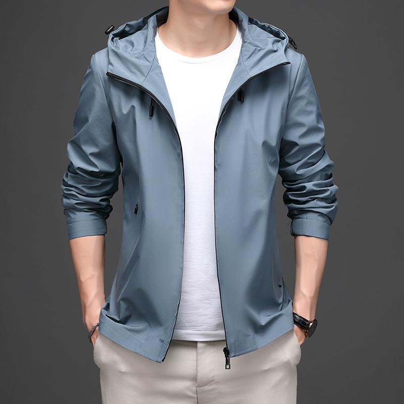 ジャケット メンズ 男性用 アウター トップス ジャンパー ブルゾン 上着 登山服 フード付き マウンテンパーカー 接触冷感 薄手 撥水 防風 通気性 伸縮性 無地 カジュアル ビジネス 通勤 アウトドア スポーツ 白 黒 青 春秋