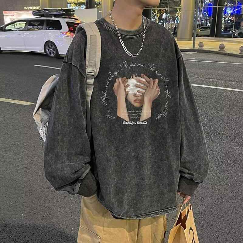 樂天商城 - Tシャツ メンズ 長袖 カットソー トップス ティーシャツ インナー クルーネック 丸首 180g 重磅 ヘビーウェイト 春秋 ヴィンテージ風 アメリカン カジュアル レトロ ルーズ 大きいサイズ ビッグシルエット コットン 綿 ポリエステル キャラクタ
