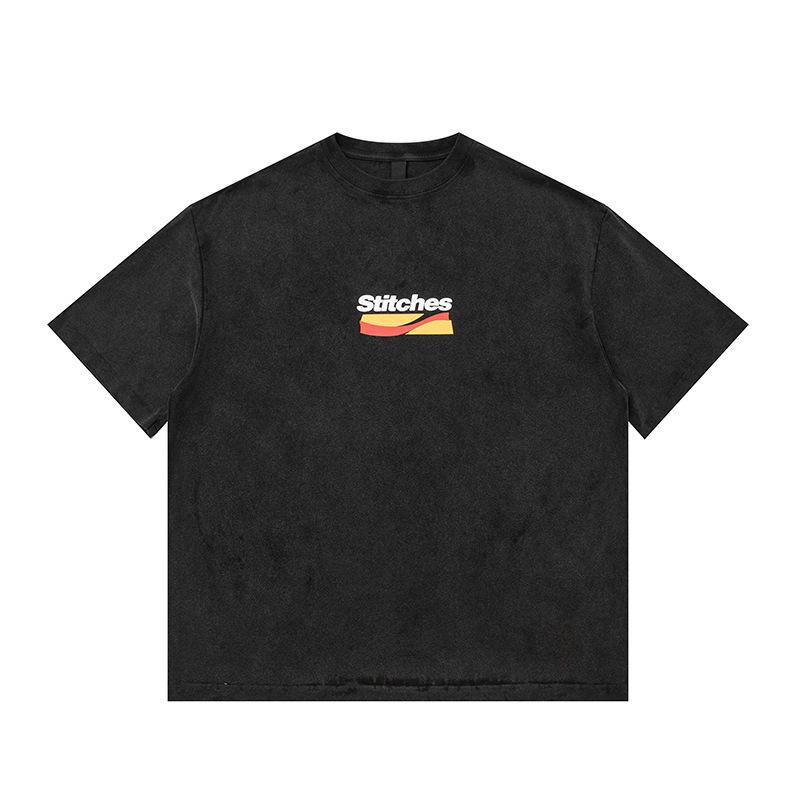 樂天商城 - Tシャツ メンズ 半袖 丸首 クルーネック レトロ ヴィンテージ風 厚手 ヘビーウェイト 320g 発泡プリント キャラクター ウォッシュ加工 コットン 綿 伸縮性 普段使い カジュアル トップス カットソー ブラック カーキ コーヒー