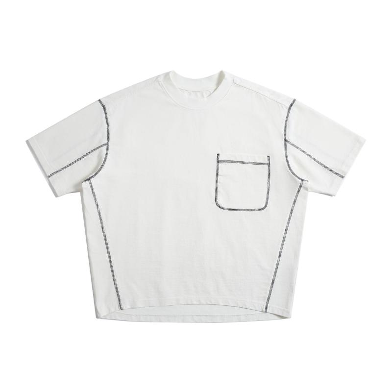 樂天商城 - Tシャツ メンズ レディース 半袖 丸首 クルーネック カットソー トップス コントラストカラー 配色 切り替え 蝙蝠袖 ドルマンスリーブ 5分袖 厚手 重ね着 重ね着風 ゆったり 体型カバー カジュアル レトロ 綿 コットン 白 紺