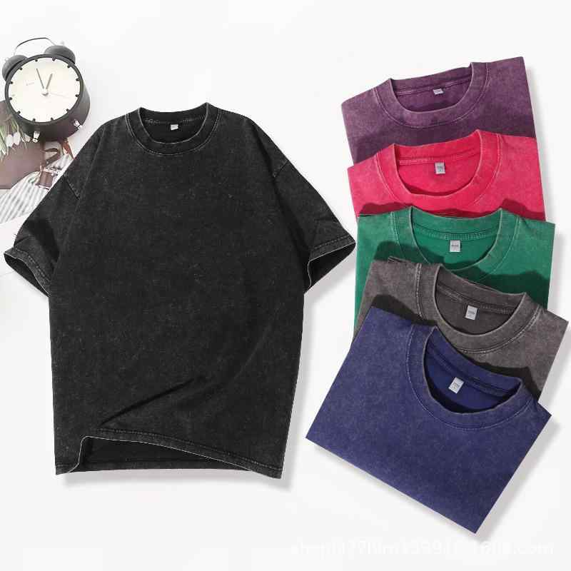 Rakuten - Tシャツ メンズ レディース 半袖 カットソー トップス ドロップショルダー クルーネック 丸首 オーバーサイズ ビッグシルエット 綿 コットン 吸湿 速乾 通気性 ヴィンテージ風 水洗加工 無地 ブラック 灰色 青 カジュアル