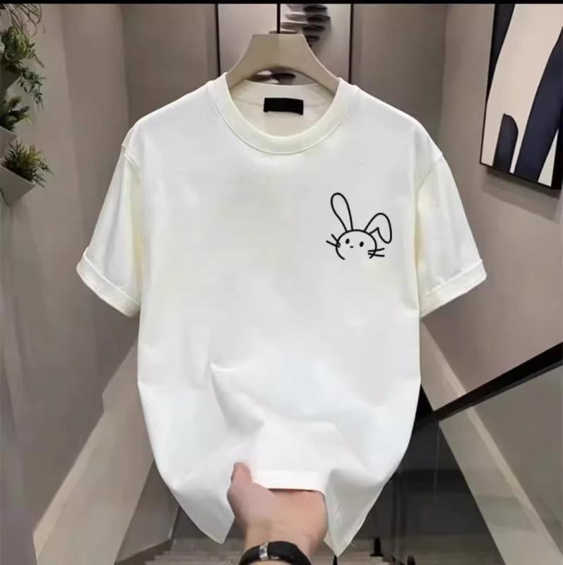 乐天商城 - Tシャツ メンズ 半袖 カットソー トップス 男性用 青少年 学生 通学 通勤用 カジュアル 普段使い アメリカン レトロ ヴィンテージ風 発泡プリント 幾何学柄 丸首 プルオーバー 薄手 再生繊維 接触冷感 吸汗 通気性 白 黒