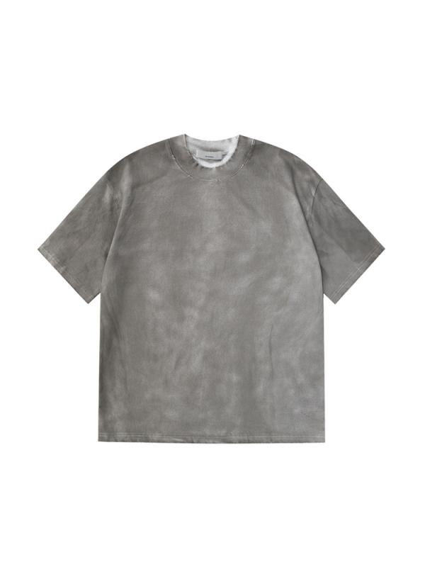 乐天商城 - Tシャツ メンズ 半袖 丸首 クルーネック カットソー トップス コットン 綿 100% 厚手 ヘビーウェイト 防シワ 抗菌 耐磨耗 アメリカン レトロ ヴィンテージ風 ピグメント染め ウォッシュ加工 無地 ゆったり カジュアル 汚れ風