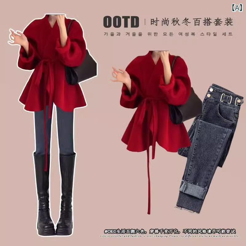 乐天商城 - セットアップ レディース デニムパンツ ジャケット 長袖 ツーピース 2点セット アウター ジーンズ ジーパン ボトムス ロングパンツ 襟なし フリンジ 上下セット ツイード調 カジュアル キレイめ 上品 個性的 春