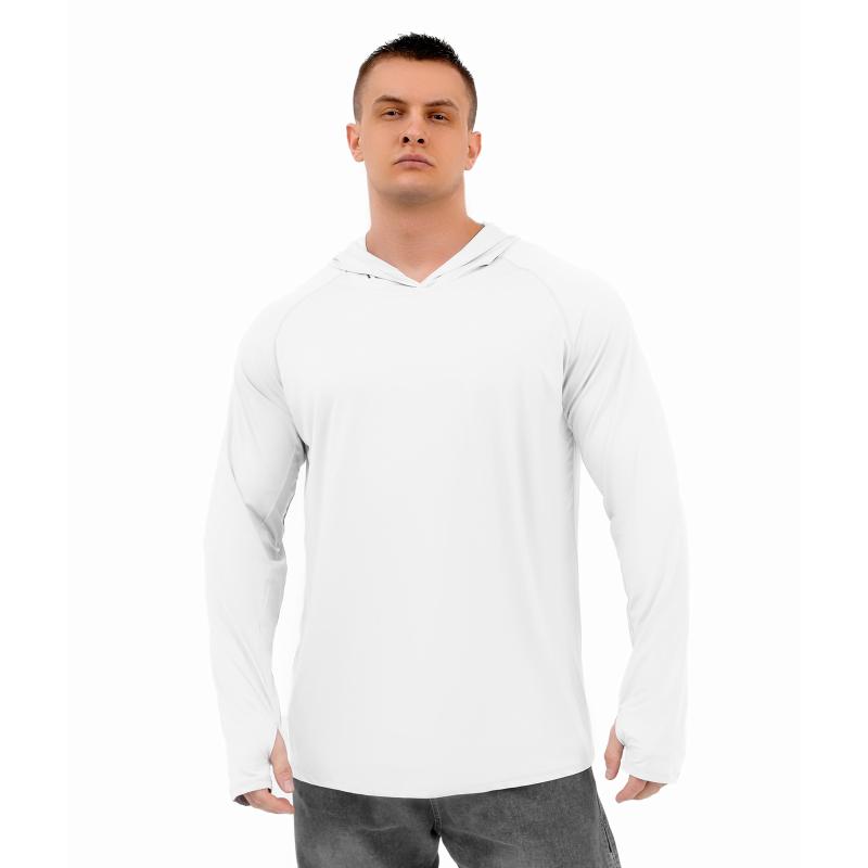 Rakuten - Tシャツ メンズ フード付き 長袖 防晒服 UVカットパーカー 日焼け止め トップス カットソー ゆるTシャツ ゆったり 軽い 薄手 カジュアル シンプル ポリエステル プルオーバー サマー ライトブルー ホワイト グレー