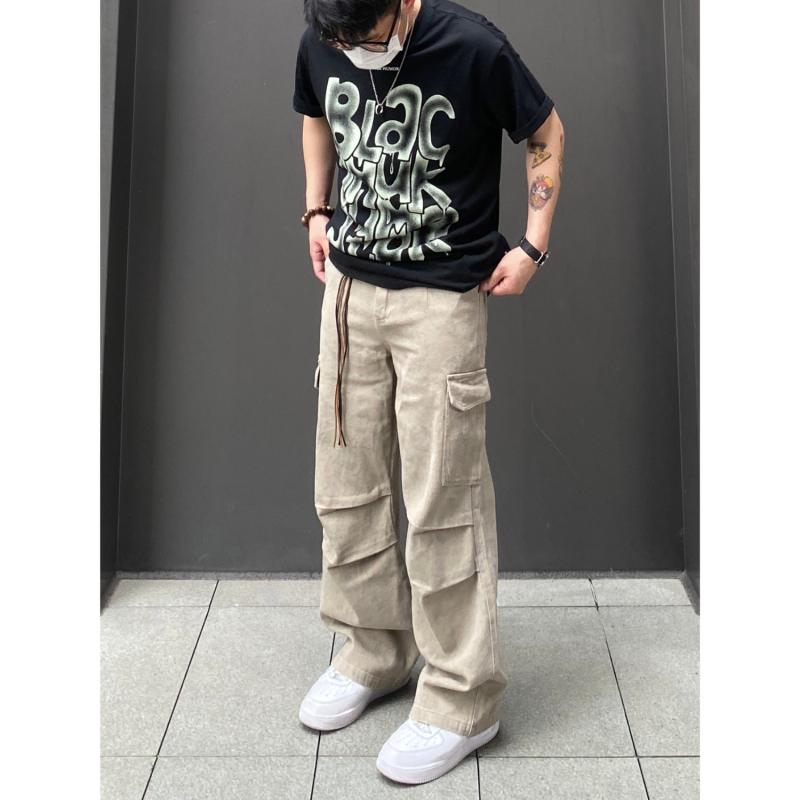 Rakuten - カーゴパンツ メンズ ロングパンツ パラシュートパンツ ワークパンツ ズボン ボトムス 男性用 アメリカン ヴィンテージ風 ストリート系 ゆったり 太め 撥水 カジュアル 無地 オールシーズン 大理石