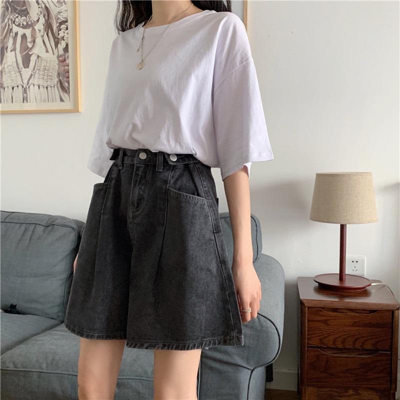 ・カテゴリ: デニムパンツ・素材: デニム（綿30%未満）・スタイル: エレガント、キレイめカジュアル・パンツ丈: ショート丈・三分丈・ウエスト: ハイウエスト・生地の厚さ: 普通・デザイン要素: ウォッシュ加工・カラー展開: ブルー、グレー・サイズ展開: S、M、L、XL、XXL、3XL、4XL、5XL・伸縮性: なし・シルエット: ワイド・フレア