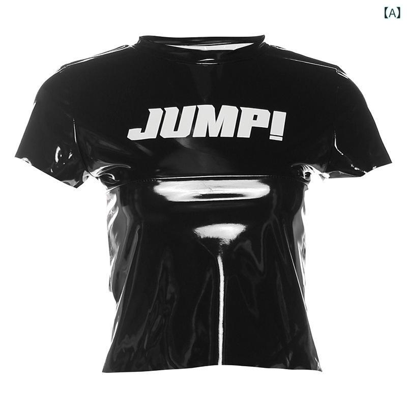 樂天商城 - Tシャツ レディース 半袖 トップス カットソー 短め ショート丈 クルーネック 丸首 英字 英語 プリント タイト スリム 着痩せ効果 細見え セクシー ギャル 派手 普段着 デート カジュアル 春夏 ブラック レッド イエロー