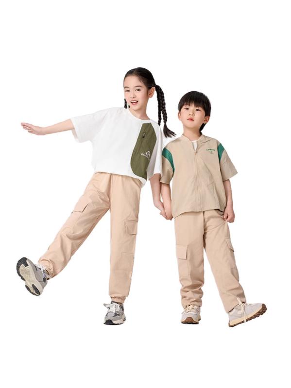カジュアルパンツ キッズ 男の子 女の子 子供服 ワークパンツ カーゴパンツ 接触冷感 スポーツパンツ ジョガーパンツ ロングパンツ 九分丈 ウエストゴム ストレッチ 伸縮性 動きやすい 快適 シンプル 無地 ベージュ カキ ピンク ネイビー 春夏秋