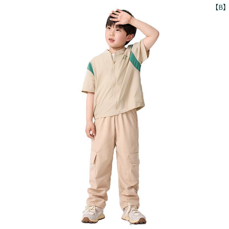 リメイクバディーのカジュアルパンツ キッズ 男の子 女の子 子供服 ワークパンツ カーゴパンツ 接触冷感 スポーツパンツ ジョガーパンツ ロングパンツ 九分丈 ウエストゴム ストレッチ 伸縮性 動きやすい 快適 シンプル 無地 ベージュ カキ ピンク ネイビー 春夏秋｜アングル3