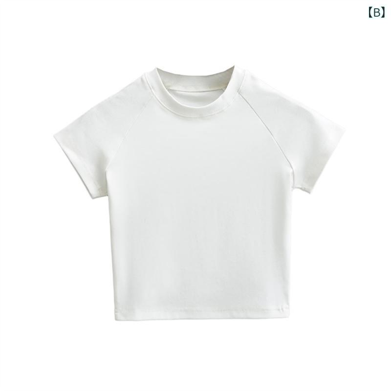 リメイクバディーのTシャツ レディース 半袖 ラグランスリーブ 綿 ラウンドネック へそ出し フィットネス トップス セクシー ショート丈 無地 オールシーズン｜アングル3