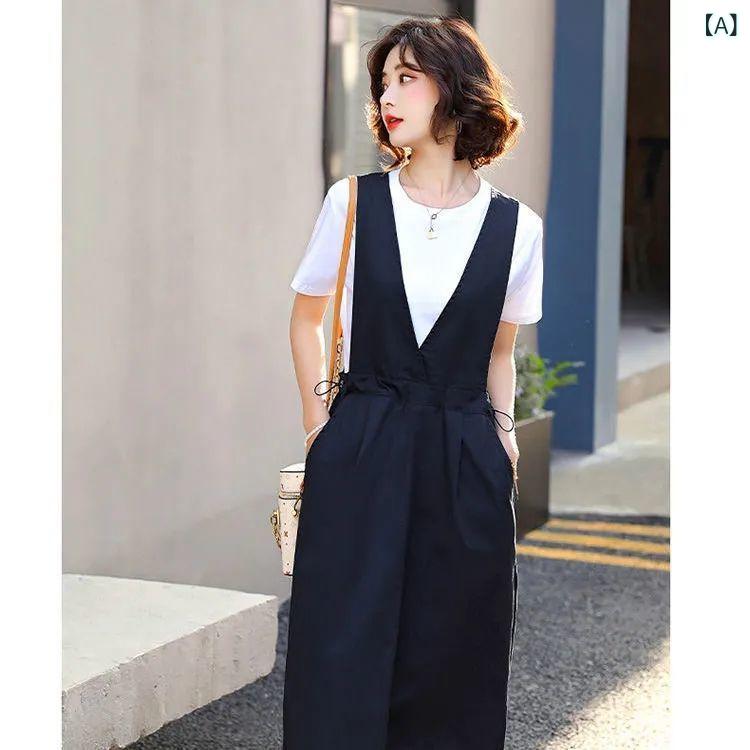 ワンピース レディース 春夏 半袖 Tシャツ サロペットスカート 2点セット セットア...